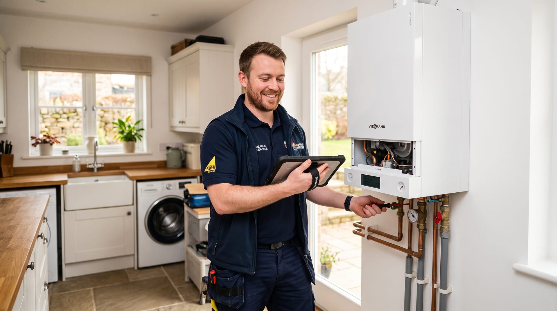 DG Central Heat engineer commissioning a new boiler installation